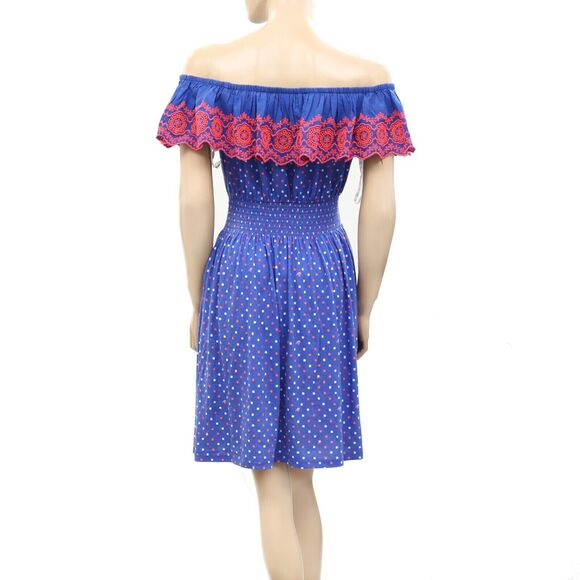 270296 Lilly Pulitzer Kalama Off-The-Shoulder Smocked Mini Dress Embroidered L - Picture 7 of 9